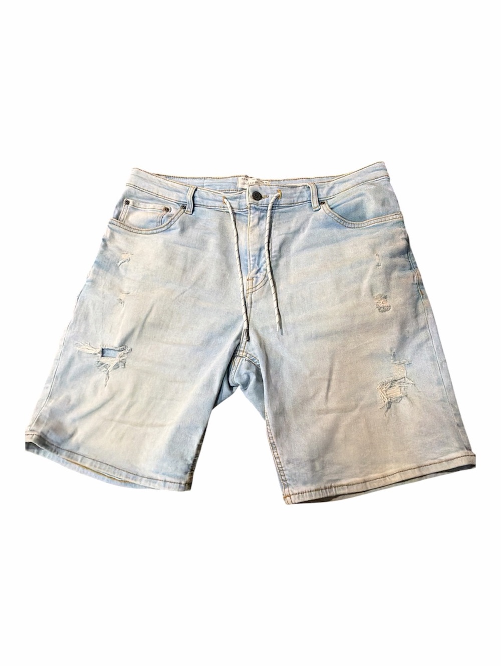 Pull & Bear Size 38 Blue Denim Skinny Shorts Light Wash Distressed Ripped Men’s